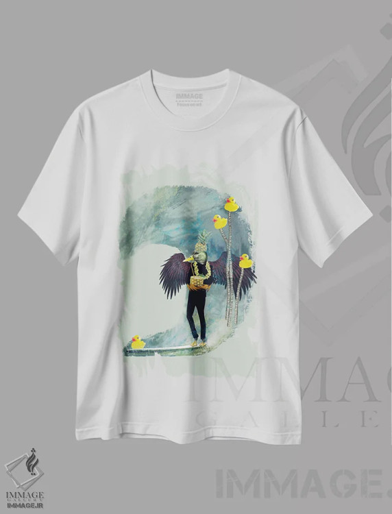 تیشرت سفید طرح دار صورت اردکی، هنر فاخر معاصر اثر کارولین کسلسی | immage.ir