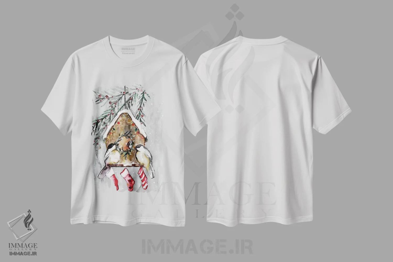تیشرت سفید طرح دار پرندگان زمستانی، دکور تعطیلات اثر استلا چانگ | immage.ir