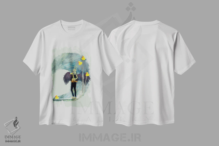 تیشرت سفید طرح دار صورت اردکی، هنر فاخر معاصر اثر کارولین کسلسی | immage.ir