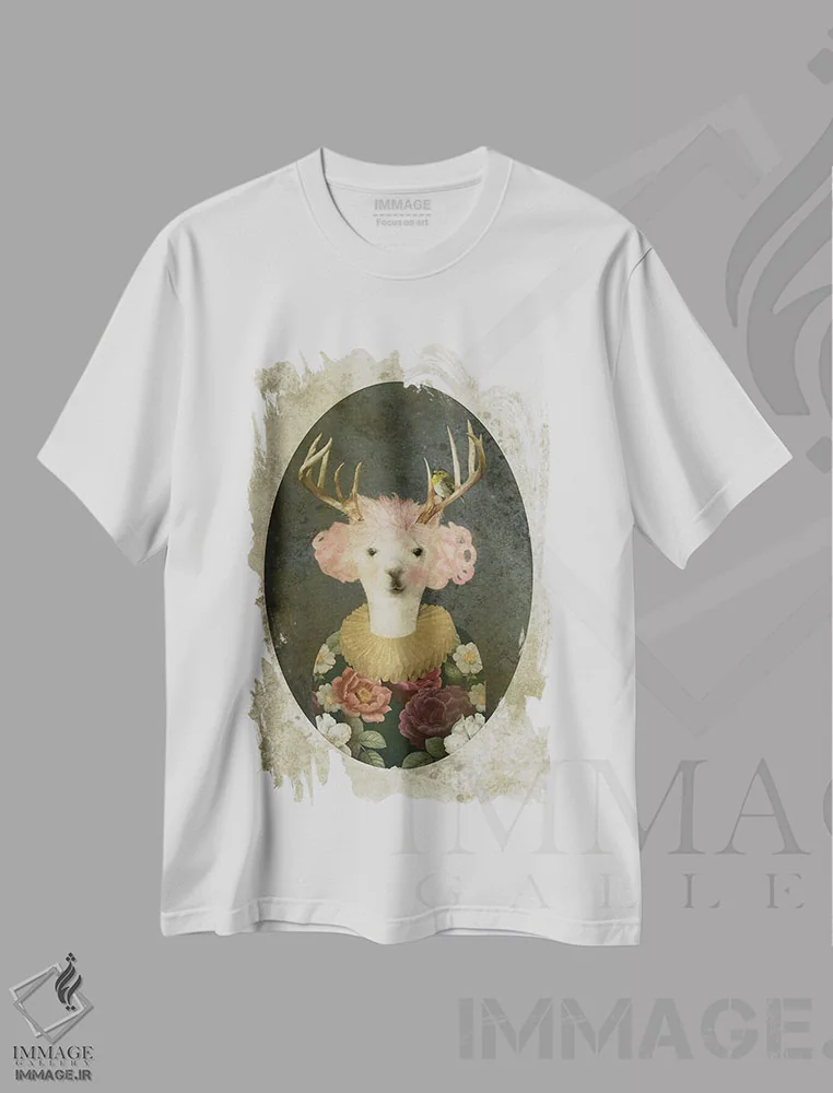 تیشرت سفید طرح دار پرتره فرانسین - زمینه روشن، تزئینی اثر کارولین کسلسی | immage.ir