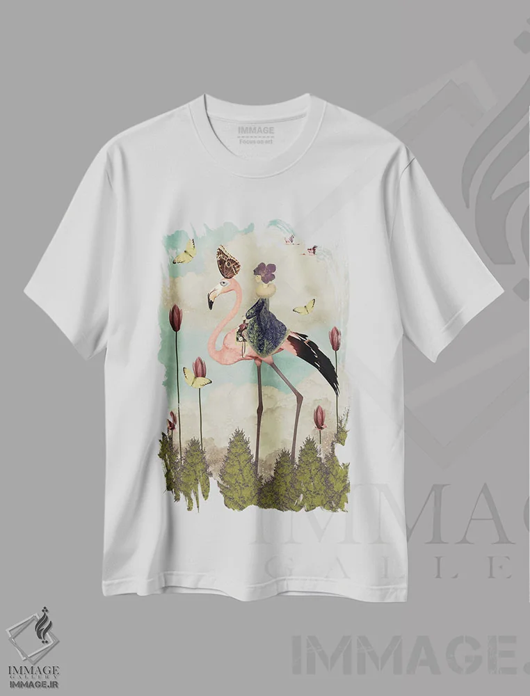 تیشرت سفید طرح دار به بالا نگاه کن، هنر فاخر معاصر اثر کارولین کسلسی | فروشگاه ایماژ