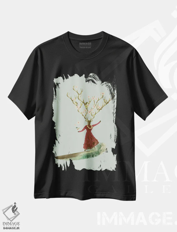 تیشرت مشکی طرح دار مارتینی شیک شده نه هم زده، هنر فاخر معاصر اثر کارولین کسلسی | فروشگاه ایماژ