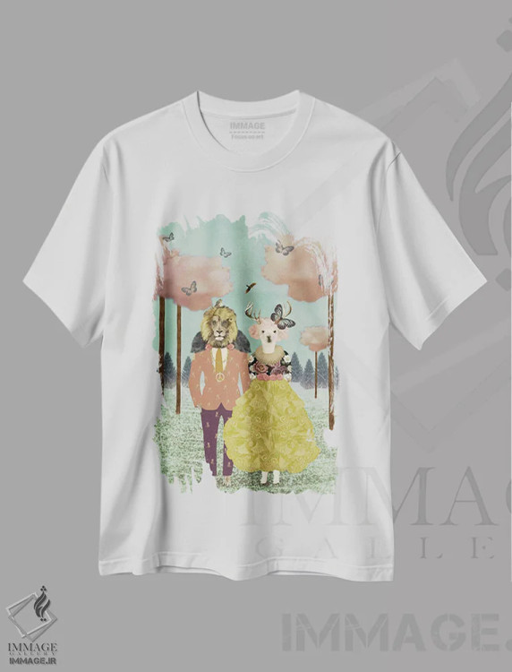 تیشرت سفید طرح دار مزرعه ابرهای صورتی - عمودی، هنر فاخر معاصر اثر کارولین کسلسی | immage.ir
