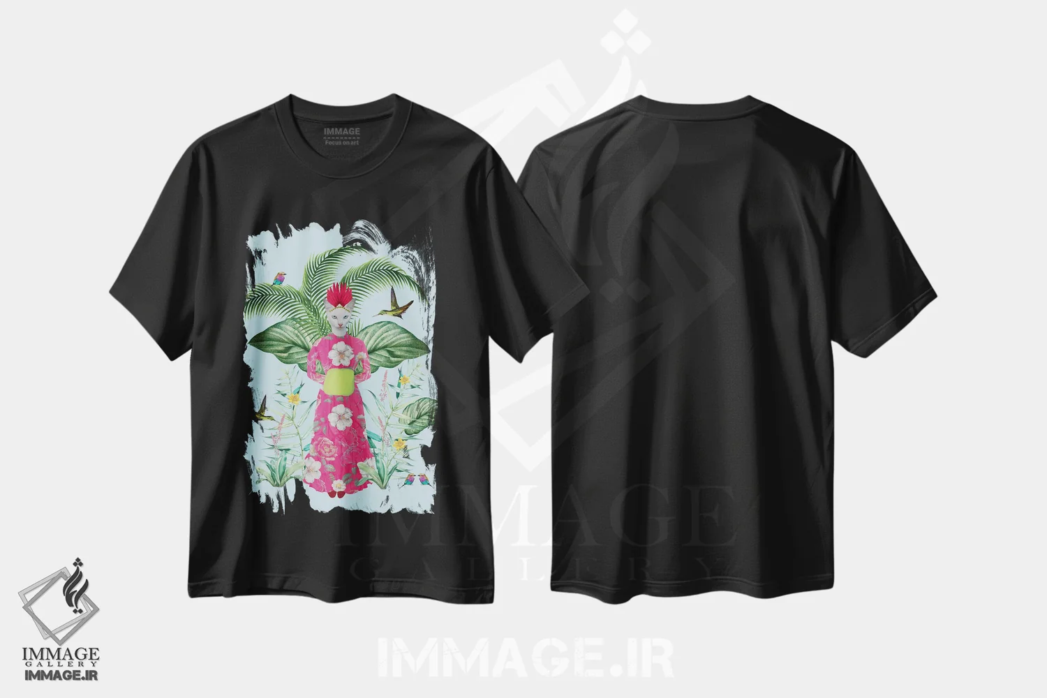 تیشرت مشکی طرح دار میا، مادر پرندگان، هنر فاخر معاصر اثر کارولین کسلسی | immage.ir