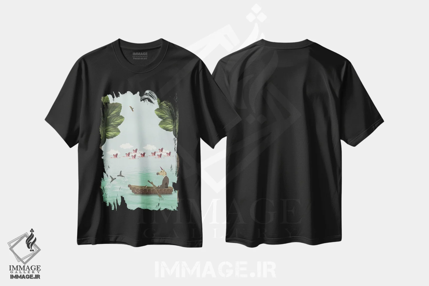 تیشرت مشکی طرح دار تفکر کنار دریاچه - عمودی، هنر فاخر معاصر اثر کارولین کسلسی | immage.ir