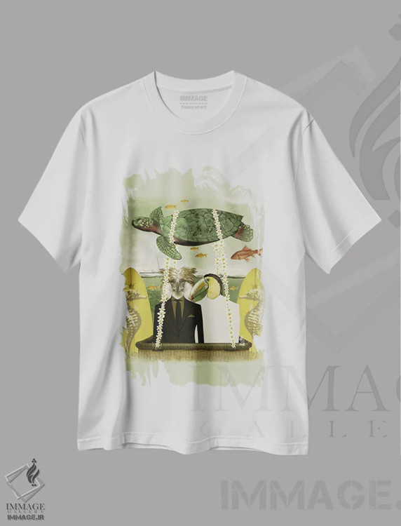 تیشرت سفید طرح دار سفر موج سواری، هنر فاخر معاصر اثر کارولین کسلسی | فروشگاه ایماژ