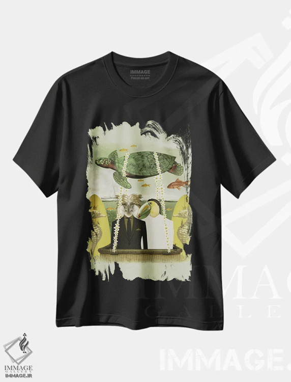 تیشرت مشکی طرح دار سفر موج سواری، هنر فاخر معاصر اثر کارولین کسلسی | immage.ir