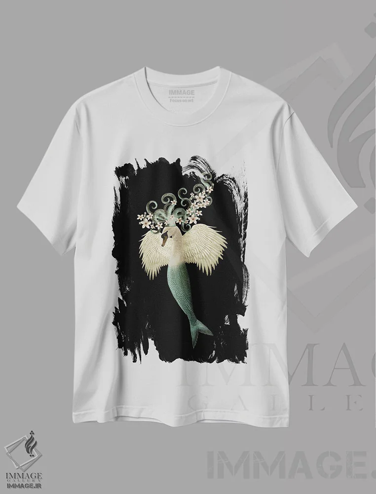 تیشرت سفید طرح دار دختر قو، تزئینی اثر کارولین کسلسی | immage.ir