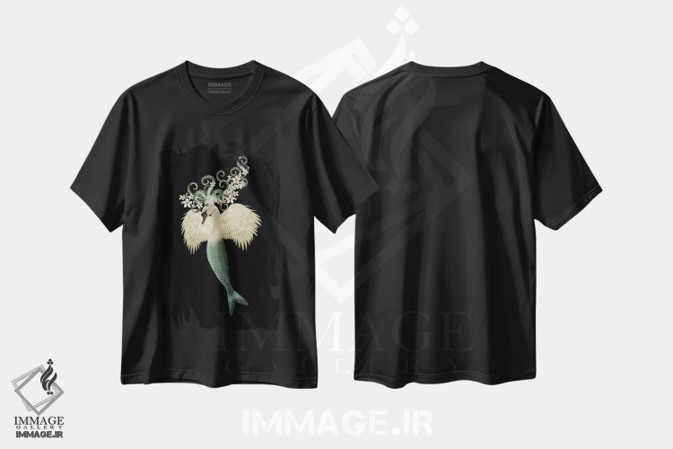 تیشرت مشکی طرح دار دختر قو، تزئینی اثر کارولین کسلسی | فروشگاه ایماژ