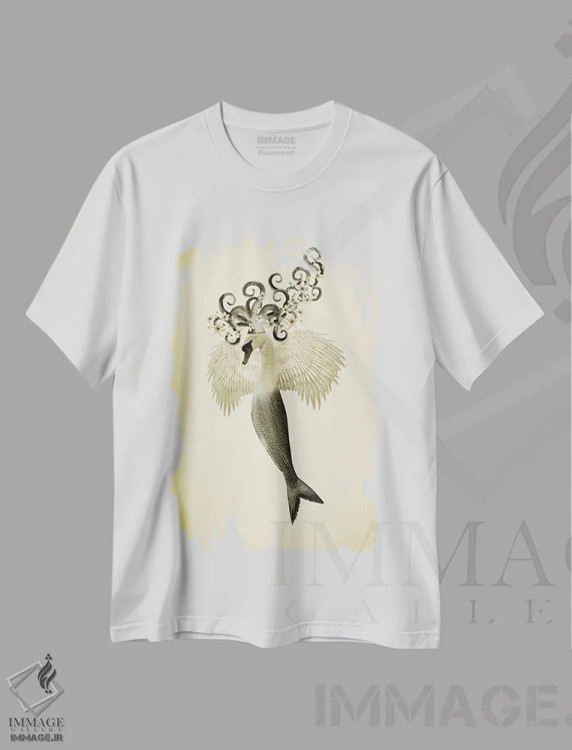تیشرت سفید طرح دار دختر قو قدیمی، تزئینی اثر کارولین کسلسی | فروشگاه ایماژ