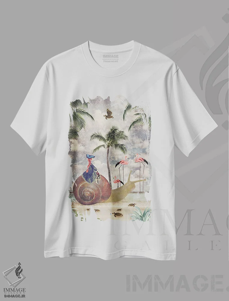 تیشرت سفید طرح دار عجله نکن - عمودی، هنر فاخر معاصر اثر کارولین کسلسی | immage.ir
