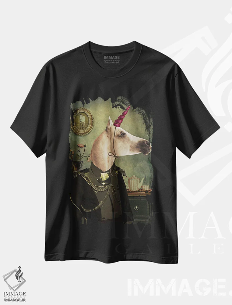 تیشرت مشکی طرح دار رویابین، هنر فاخر معاصر اثر کارولین کسلسی | immage.ir