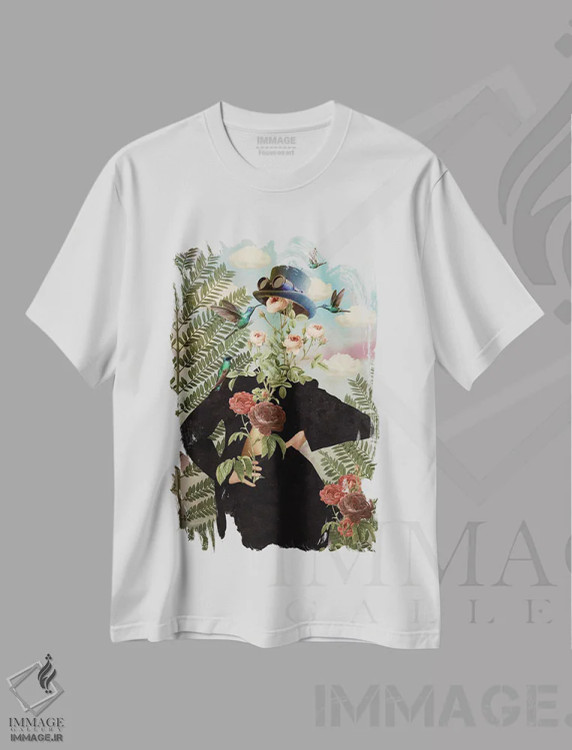 تیشرت سفید طرح دار گل های وحشی - عمودی، هنر فاخر معاصر اثر کارولین کسلسی | فروشگاه ایماژ