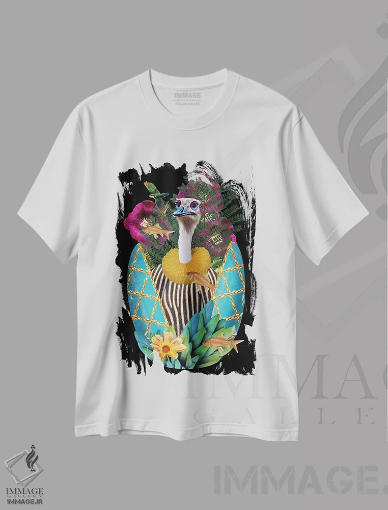 تیشرت سفید طرح دار جرج، تزئینی اثر کارولین کسلسی | فروشگاه ایماژ