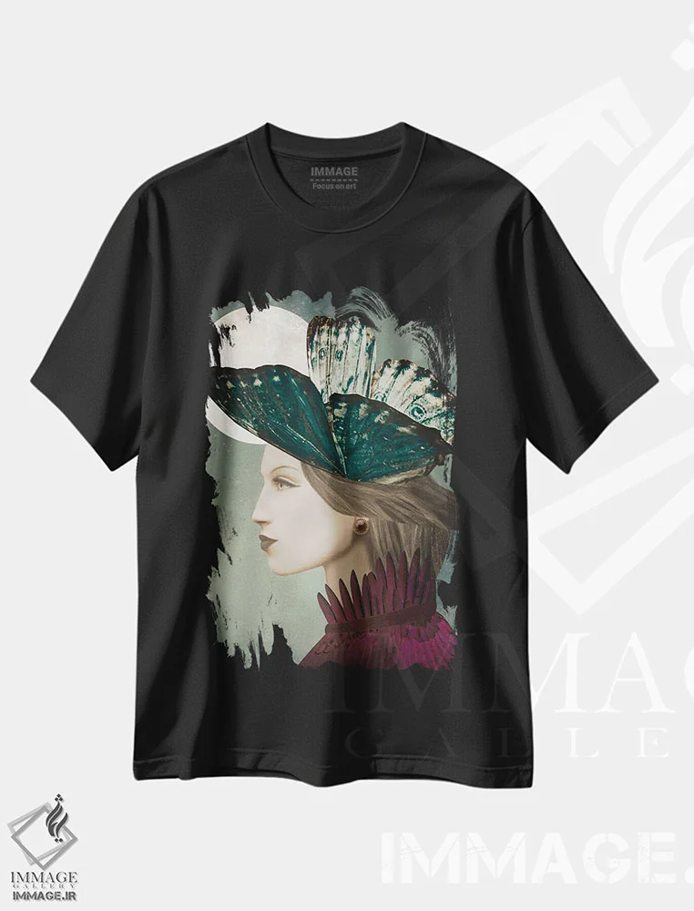 تیشرت مشکی طرح دار ماه کامل، هنر فاخر معاصر اثر کارولین کسلسی | فروشگاه ایماژ