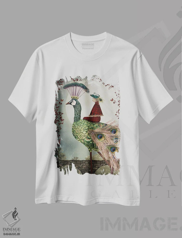 تیشرت سفید طرح دار نگهبان شب، هنر فاخر معاصر اثر کارولین کسلسی | فروشگاه ایماژ