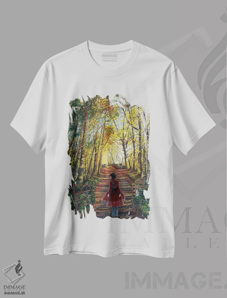 تیشرت سفید طرح دار مسیر در جنگل، تزئینی اثر کترین پاتریکسون | فروشگاه ایماژ