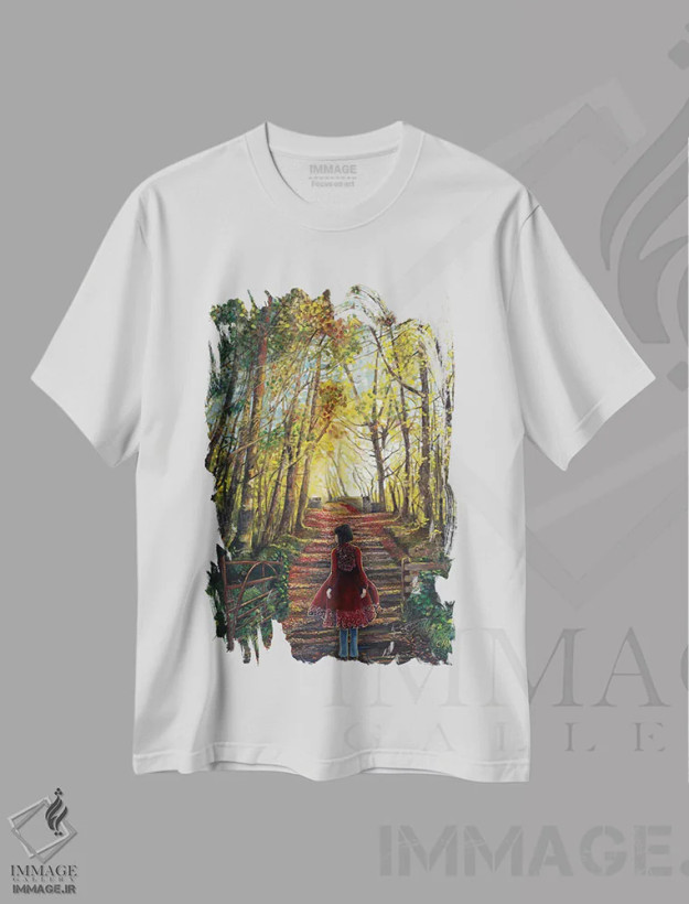 تیشرت سفید طرح دار مسیر در جنگل، تزئینی اثر کترین پاتریکسون | فروشگاه ایماژ