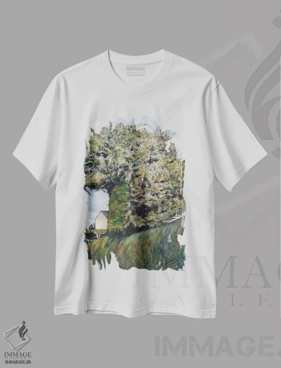 تیشرت سفید طرح دار بُرش عرضی، دکور روستایی اثر کترین پاتریکسون | فروشگاه ایماژ