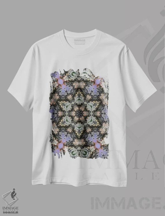 تیشرت سفید طرح دار کالیودوسکوپ شاهدانه شمارهٔ ۵، دکوراسیون جایگزین اثر نائوم دورخمان | فروشگاه ایماژ