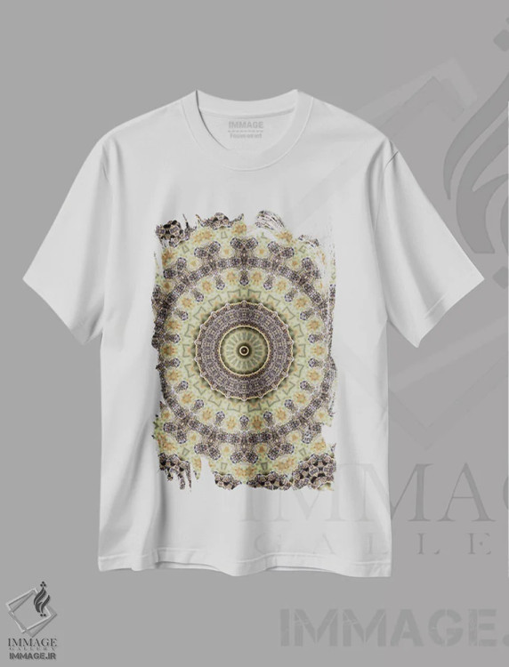 تیشرت سفید طرح دار کالیودوسکوپ شاهدانه شمارهٔ ۲۱، دکوراسیون جایگزین اثر نائوم دورخمان | immage.ir