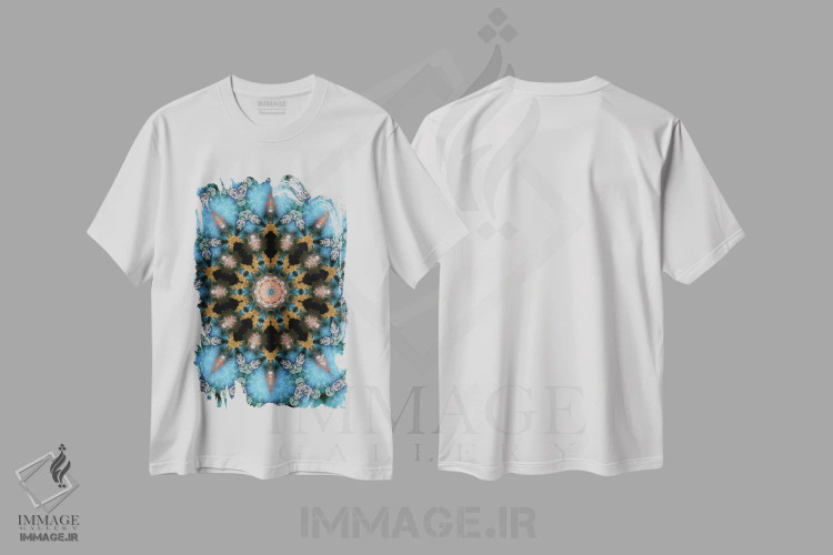 تیشرت سفید طرح دار کالیودوسکوپ شاهدانه شمارهٔ ۱۸، دکوراسیون جایگزین اثر نائوم دورخمان | فروشگاه ایماژ