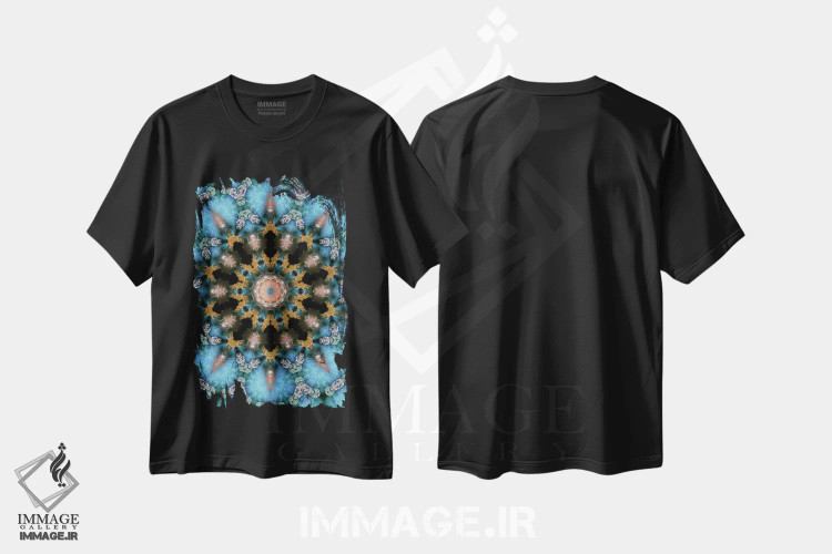 تیشرت مشکی طرح دار کالیودوسکوپ شاهدانه شمارهٔ ۱۸، دکوراسیون جایگزین اثر نائوم دورخمان | immage.ir