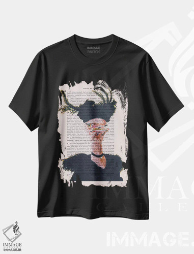 تیشرت مشکی طرح دار شترمرغ جت ست، تزئینی اثر کوکو د پاریس | فروشگاه ایماژ