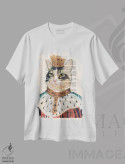 تیشرت سفید طرح دار گربهٔ پادشاه، تزئینی اثر کوکو د پاریس | فروشگاه ایماژ
