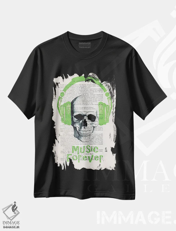 تیشرت مشکی طرح دار موسیقی برای همیشه ۱، تایپوگرافی اثر کوکو د پاریس | فروشگاه ایماژ