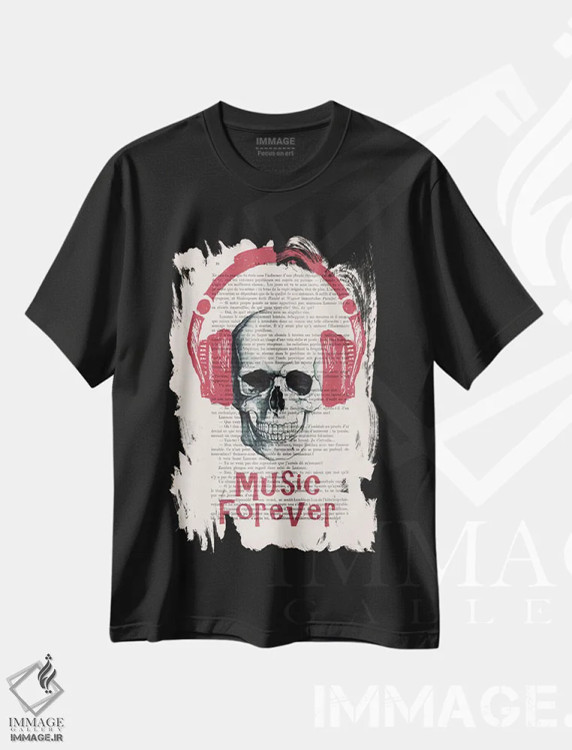 تیشرت مشکی طرح دار موسیقی برای همیشه ۲، تایپوگرافی اثر کوکو د پاریس | immage.ir