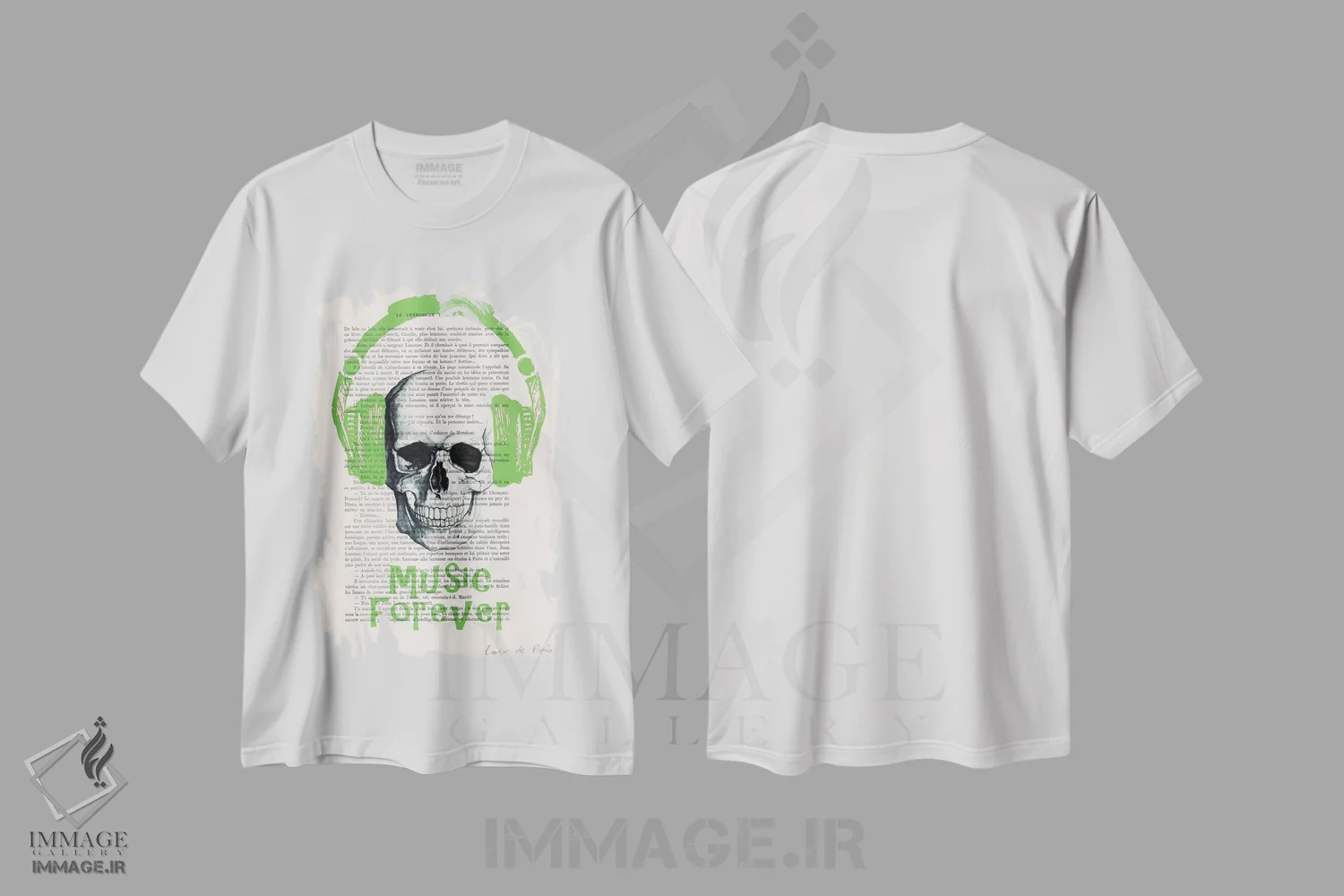 تیشرت سفید طرح دار موسیقی برای همیشه ۱، تایپوگرافی اثر کوکو د پاریس | immage.ir
