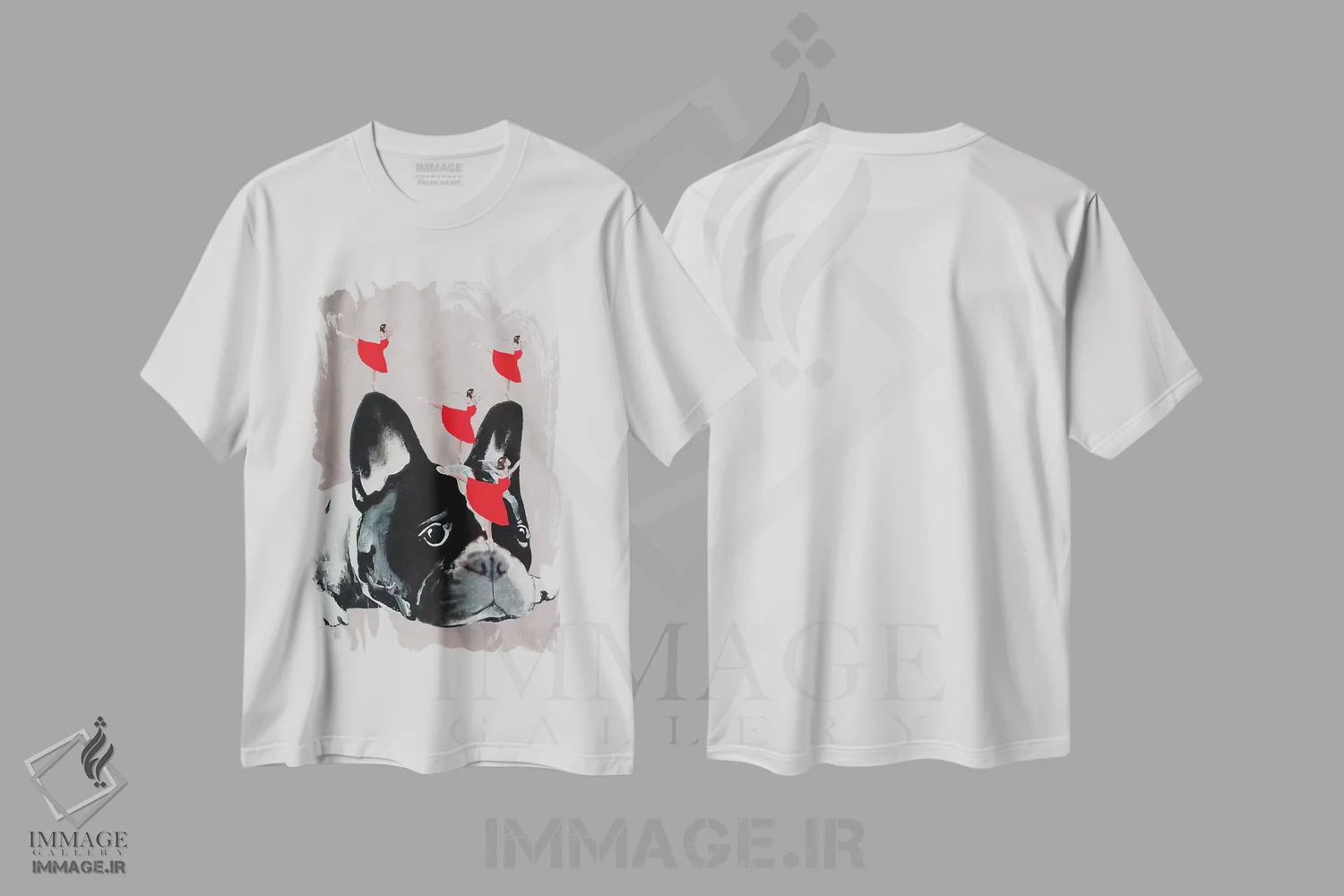 تیشرت سفید طرح دار بولداگ با رقصندگان اثر کوکو د پاریس | فروشگاه ایماژ