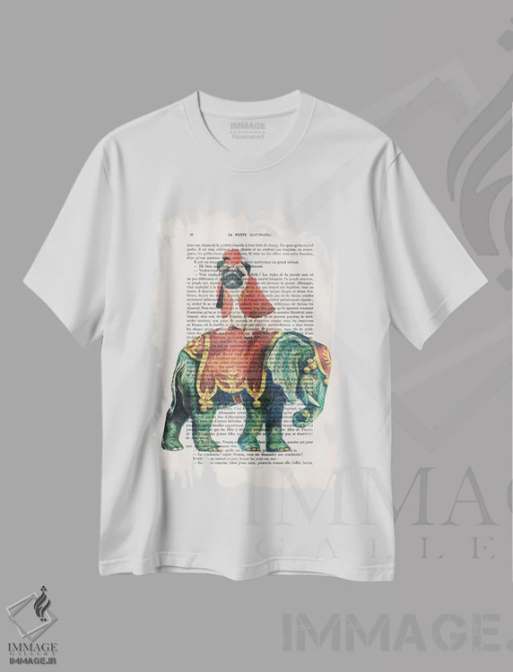 تیشرت سفید طرح دار پاگ روی فیل، تزئینی اثر کوکو د پاریس | فروشگاه ایماژ
