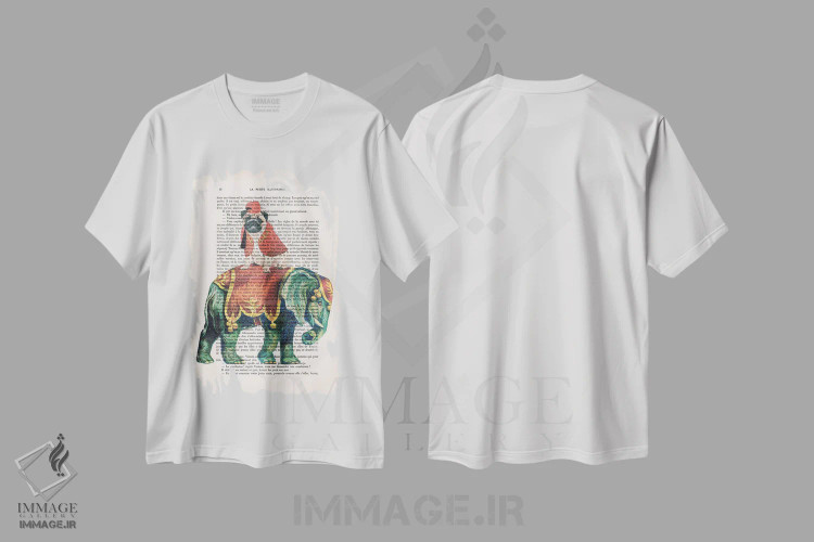 تیشرت سفید طرح دار پاگ روی فیل، تزئینی اثر کوکو د پاریس | فروشگاه ایماژ