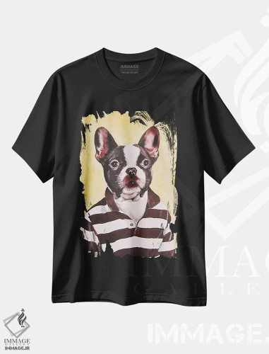 تیشرت مشکی طرح دار بولداگ با پیراهن راه راه اثر کوکو د پاریس | فروشگاه ایماژ