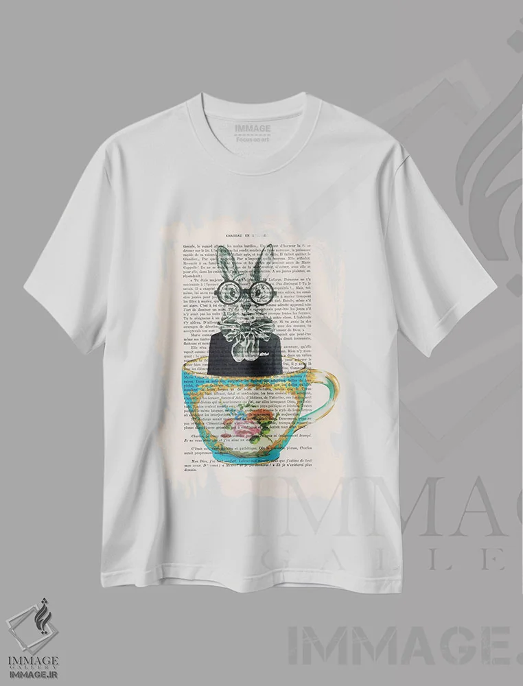 تیشرت سفید طرح دار خرگوش داخل فنجان اثر کوکو د پاریس | فروشگاه ایماژ