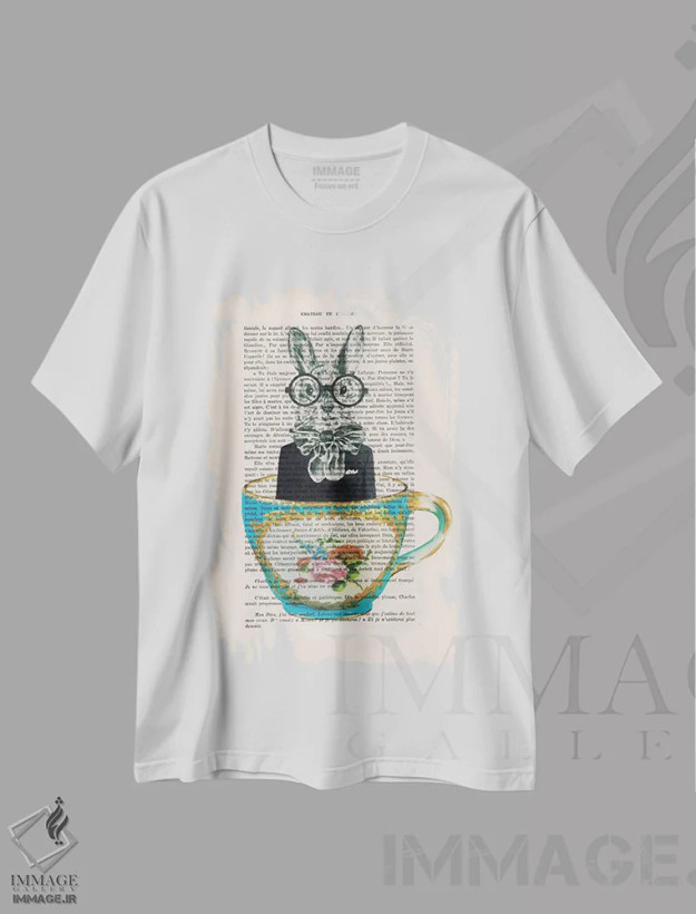 تیشرت سفید طرح دار خرگوش داخل فنجان اثر کوکو د پاریس | فروشگاه ایماژ