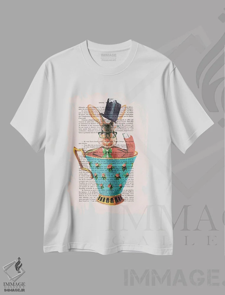 تیشرت سفید طرح دار خرگوش با کلاه داخل فنجان، تزئینی اثر کوکو د پاریس | فروشگاه ایماژ