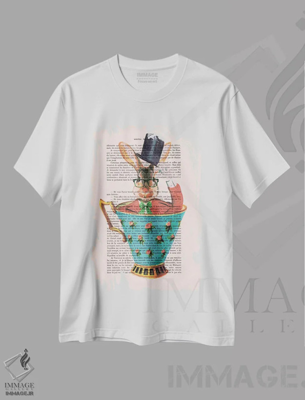 تیشرت سفید طرح دار خرگوش با کلاه داخل فنجان، تزئینی اثر کوکو د پاریس | فروشگاه ایماژ