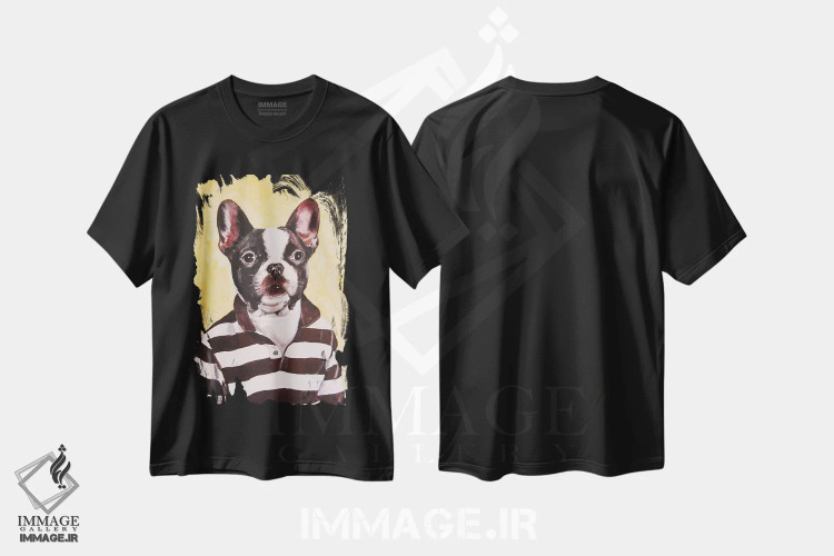 تیشرت مشکی طرح دار بولداگ با پیراهن راه راه اثر کوکو د پاریس | فروشگاه ایماژ