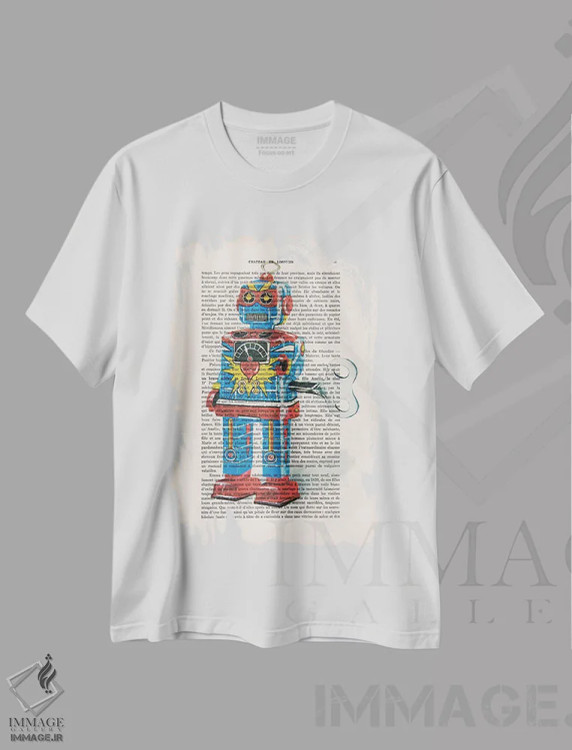 تیشرت سفید طرح دار ربات ۱ اثر کوکو د پاریس | فروشگاه ایماژ