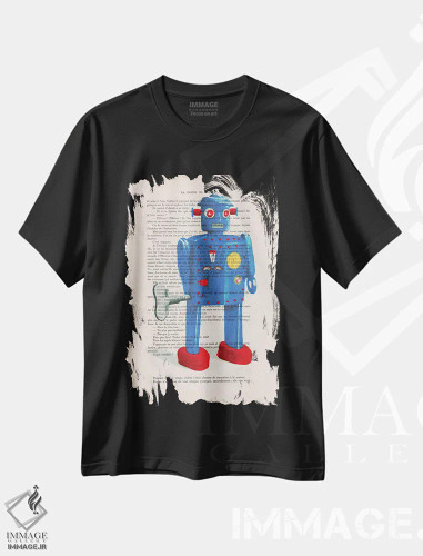 تیشرت مشکی طرح دار ربات ۲، تزئینی اثر کوکو د پاریس | فروشگاه ایماژ