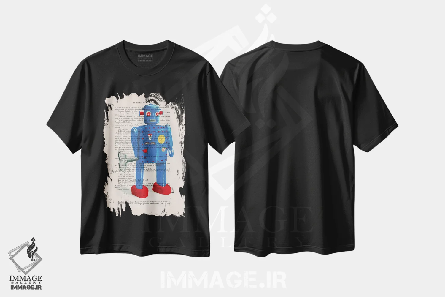 تیشرت مشکی طرح دار ربات ۲، تزئینی اثر کوکو د پاریس | فروشگاه ایماژ