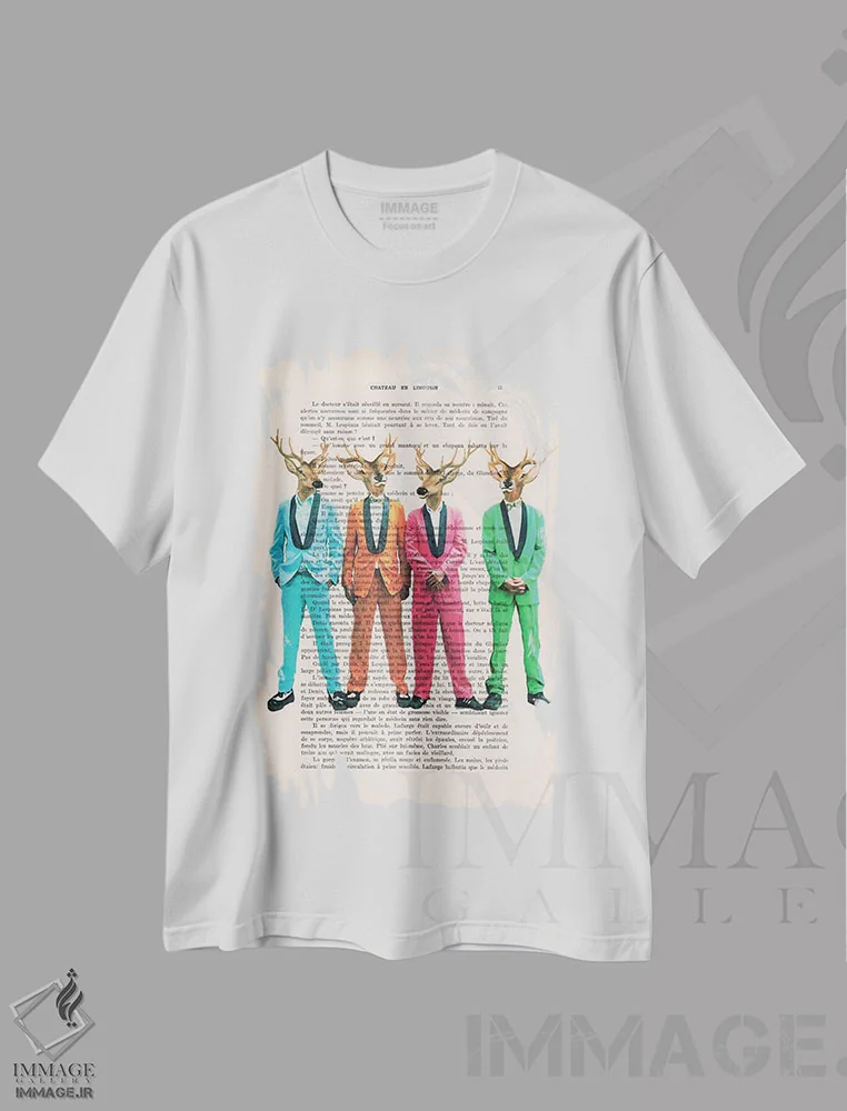 تیشرت سفید طرح دار گوزن راک اند رول اثر کوکو د پاریس | فروشگاه ایماژ