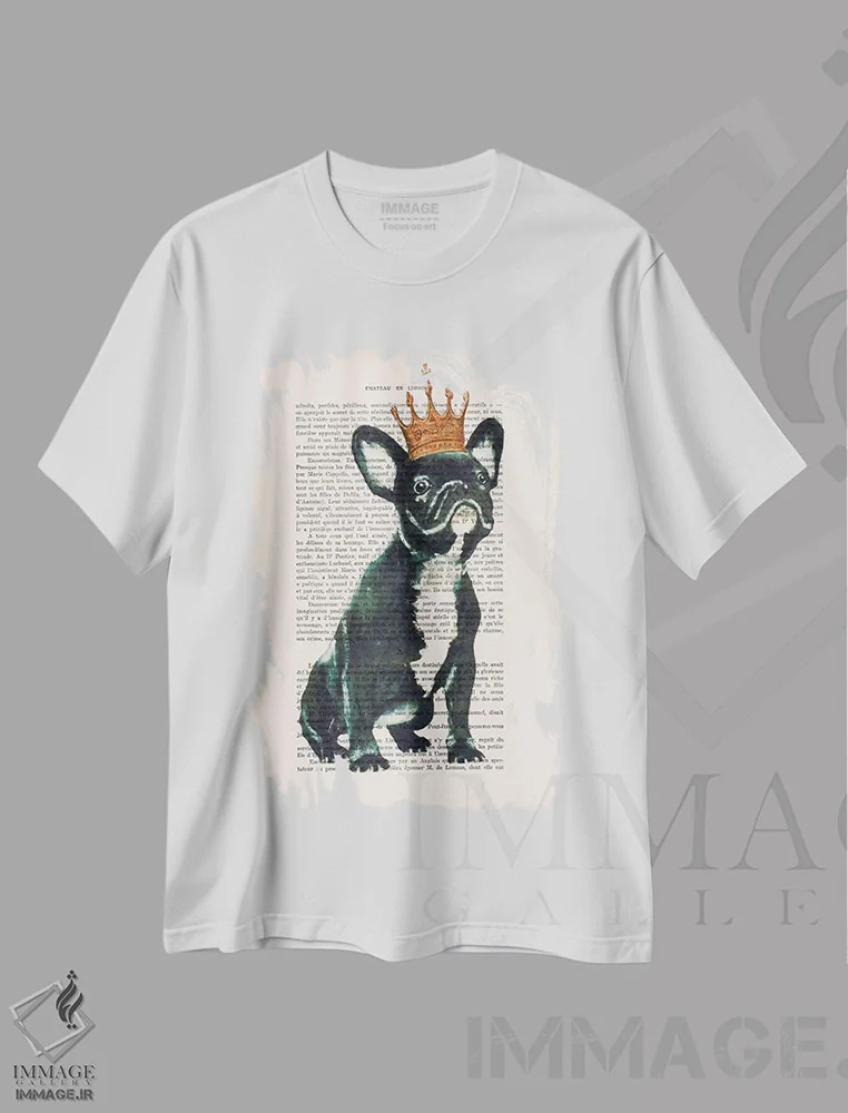 تیشرت سفید طرح دار بولداگ سلطنتی اثر کوکو د پاریس | فروشگاه ایماژ