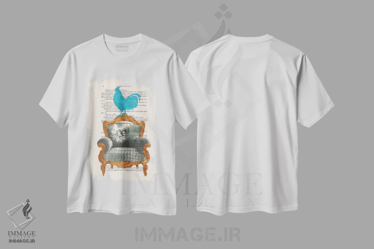 تیشرت سفید طرح دار خروس روی مبل، دکور روستایی اثر کوکو د پاریس | immage.ir