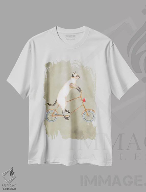 تیشرت سفید طرح دار گربه روی دوچرخه اثر کوکو د پاریس | فروشگاه ایماژ