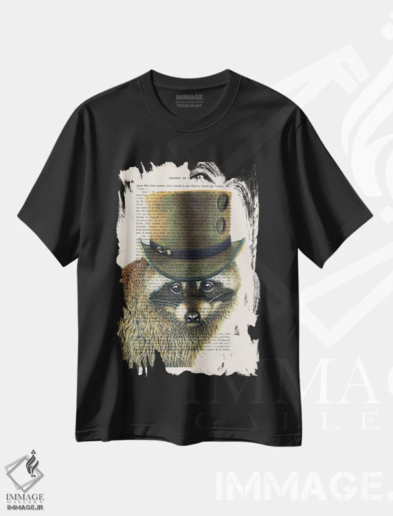 تیشرت مشکی طرح دار راکون به سبک استیم پانک، دکوراسیون جایگزین اثر کوکو د پاریس | فروشگاه ایماژ