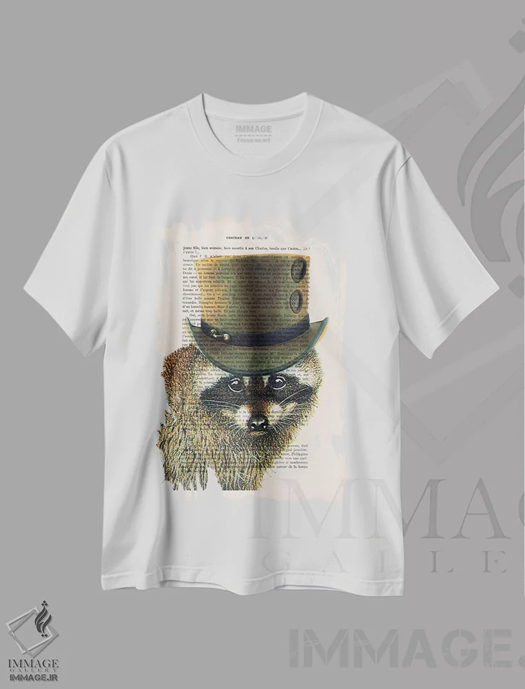 تیشرت سفید طرح دار راکون به سبک استیم پانک، دکوراسیون جایگزین اثر کوکو د پاریس | immage.ir